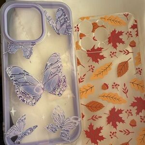 Purple Butterfly and Autumn Leaf Phone Case Set